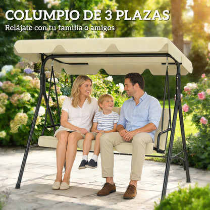 Outsunny Columpio De Jardín De 3 Plazas Techo Ajustable 172x118x153 Cm Beige_5