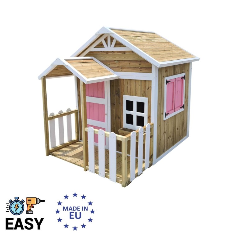 Casita Infantil De Madera Por Paneles Masgames Olden Rosa._0