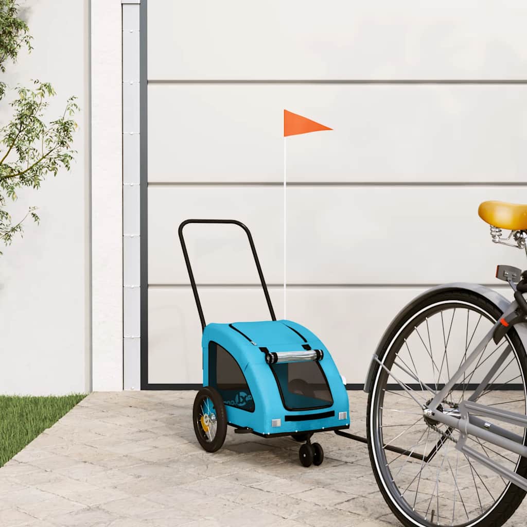 Remolque De Bicicleta Mascotas Hierro Tela Oxford Azul_1