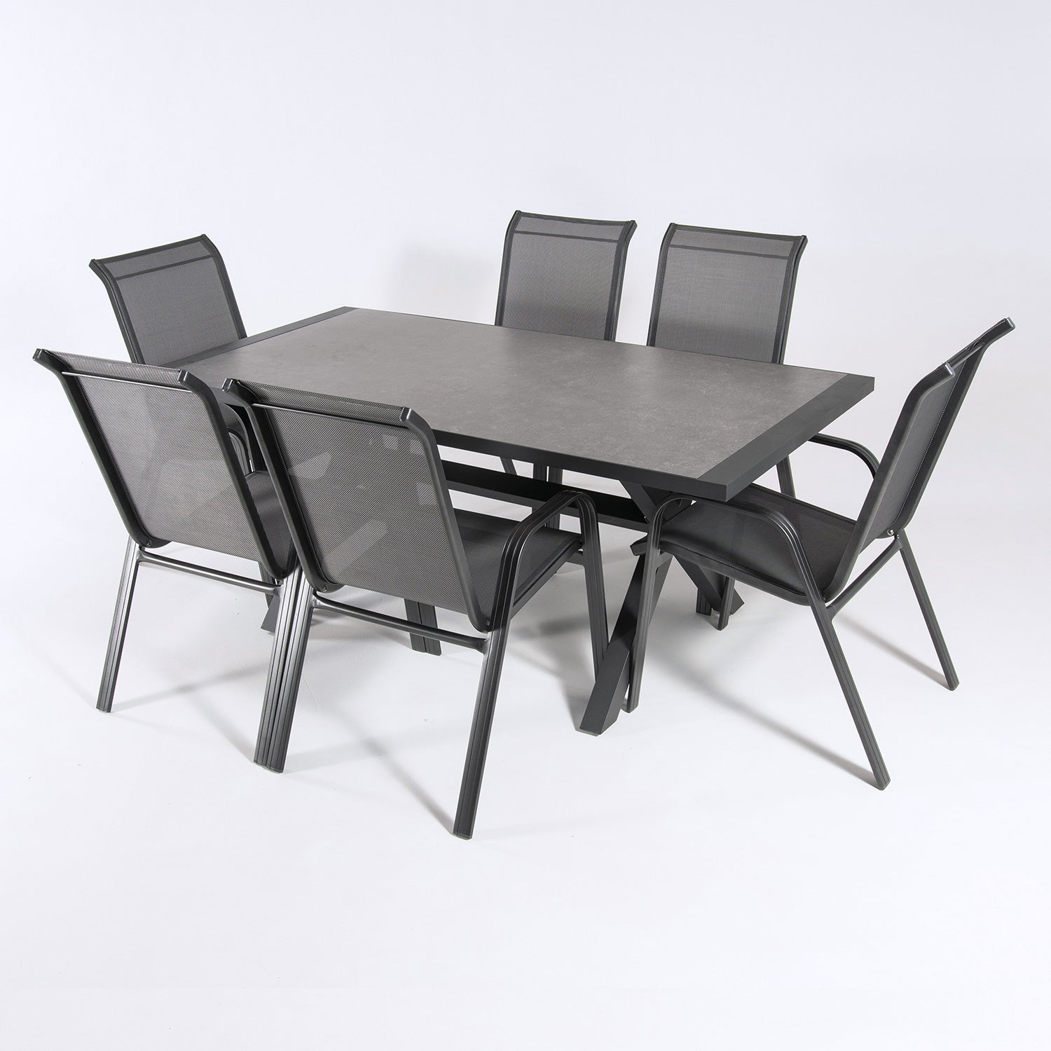 Conjunto Mesa Y Sillas De Jardín, Aluminio Reforzado Color Antracita, Mesa 180 Cm + 6 Sillones, Patas En Forma De X_2