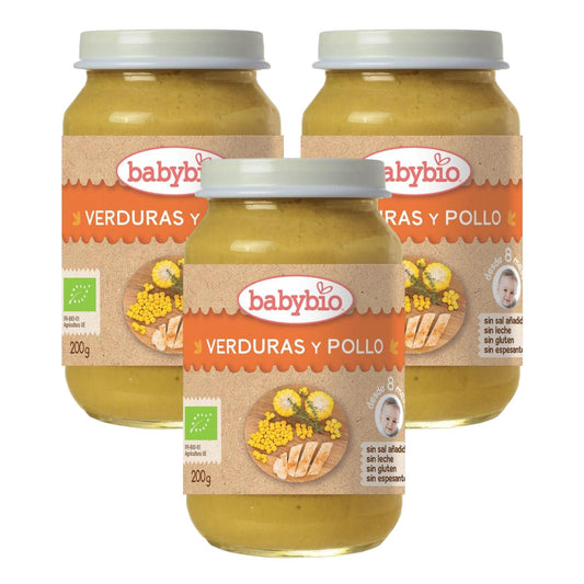 Embalagem de 3 frascos de frango Menu Tradition, 200 g. Babybio 