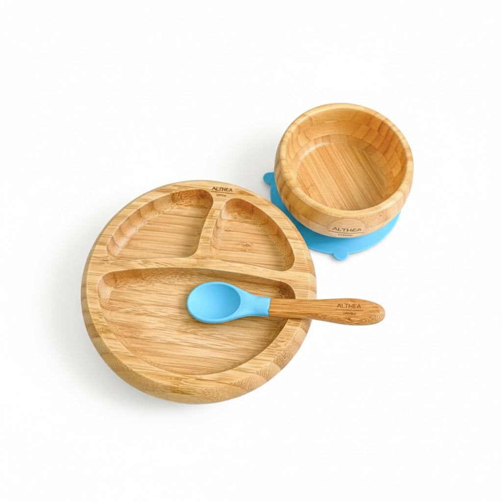 Vajilla De Bambú Natural - 3 Piezas - Azul Capri._2