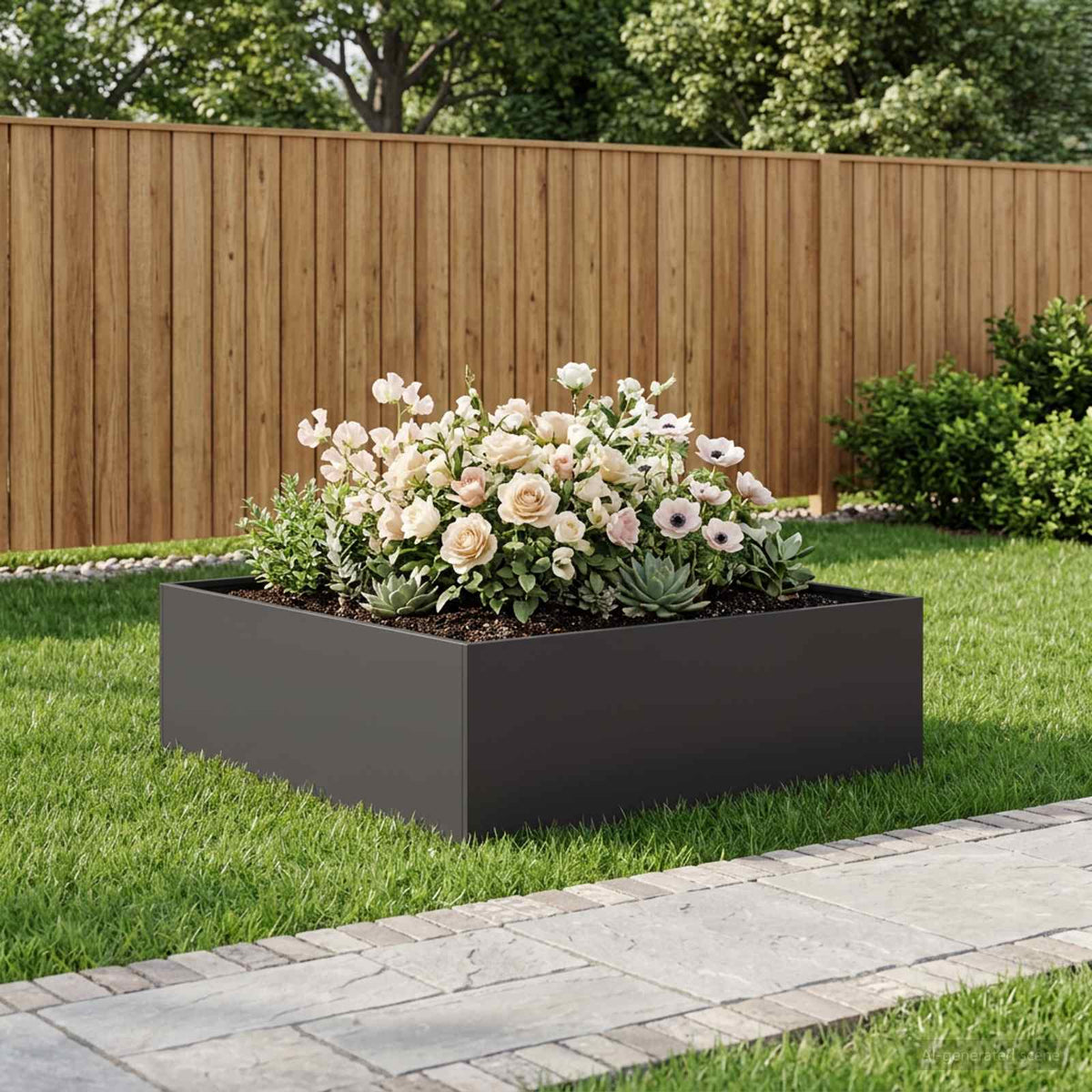 Macetero De Jardín Negro 80 X 80 X 30 Cm Acero Laminado En Frío_1