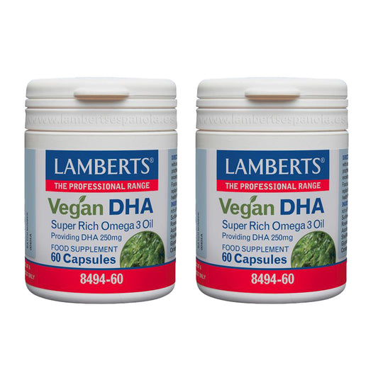 Embalagem 2x DHA Vegan 250 mg Lamberts 60 cápsulas