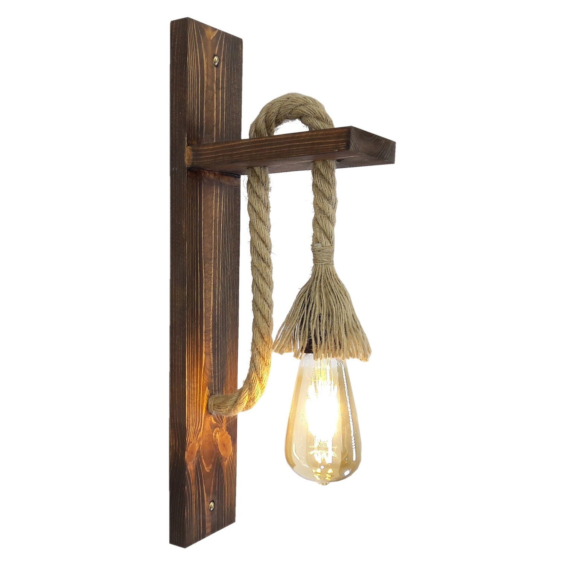Aplique De Pared, 100% Pino Macizo , Nogal, 45x9x17, Casquillo 1 X E 27 Max 40 W_3