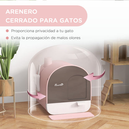 Pawhut Arenero Para Gatos Con Bandeja Extraíble Pala Alfombra 43x44x47cm Rosa_4