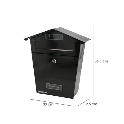 Buzon Exteriores House Negro 330 X 125 X 365 (alt.) Mm. Con Tejado, Acero Pintado. Buzon Pared, Buzon Cartas, Buzon Correos_3