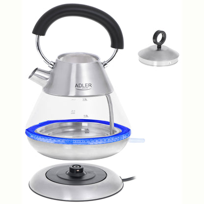 Hervidor Agua Eléctrico 1,5 Litros Jarra Cristal Inalámbrica Retroiluminada, Apagado Automático Adler Ad 1282, 2200w_3