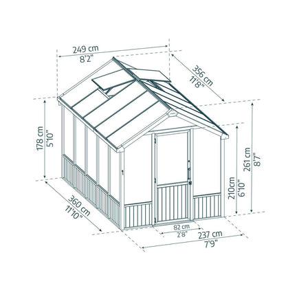 Estufa de Jardim Canopia NATURA Dupla Camada Policarbonato e Madeira de Cedro 360x237,5x261 cm Preto
