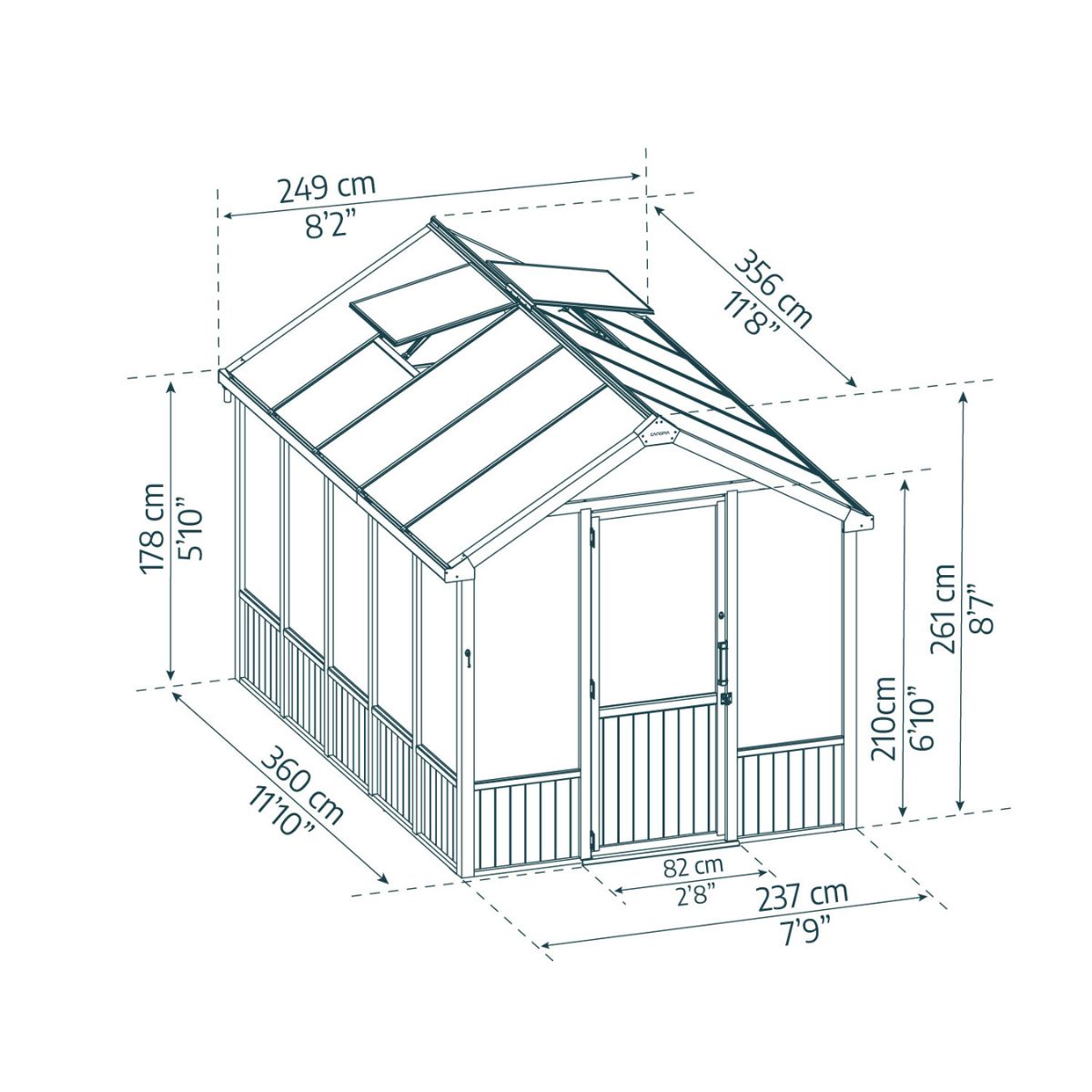 Estufa de Jardim Canopia NATURA Dupla Camada Policarbonato e Madeira de Cedro 360x237,5x261 cm Preto