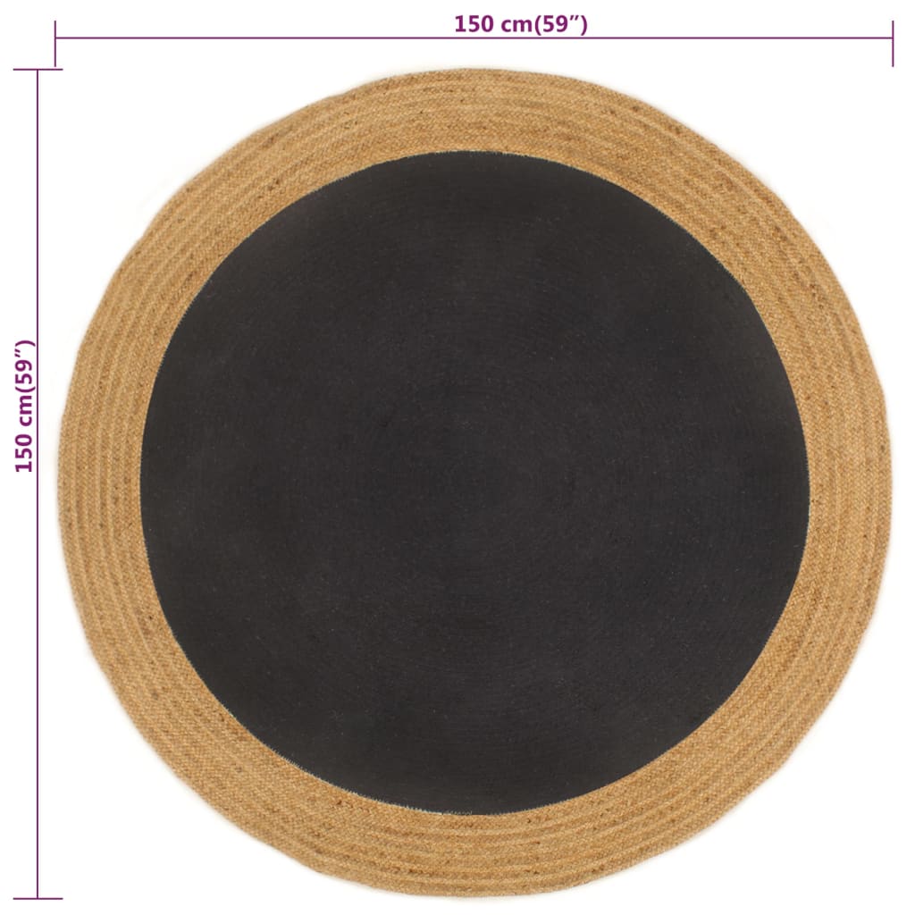 Alfombra Trenzada Yute Y Algodón Redonda Negra Y Natural 150 Cm / Vetonek_3