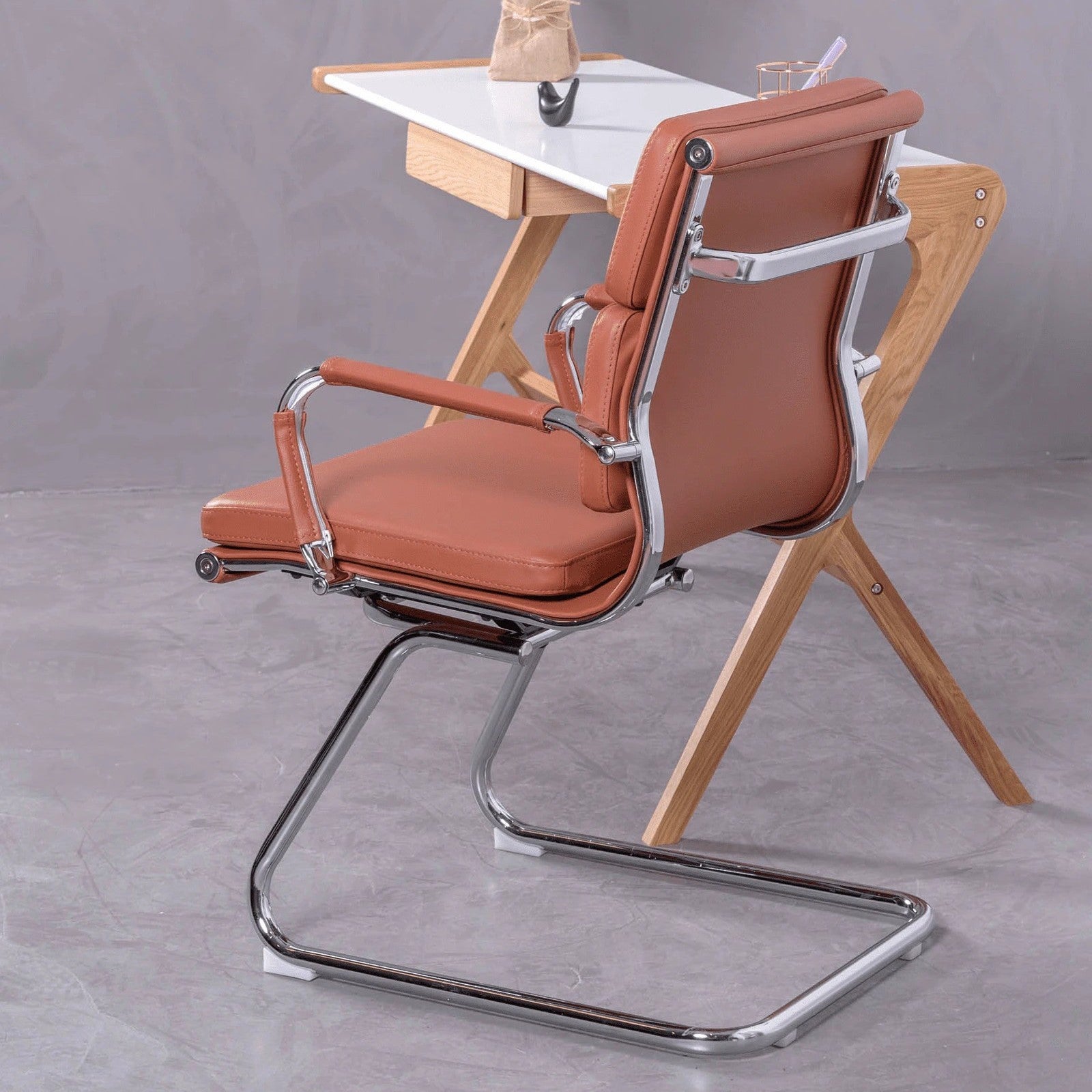 Silla De Oficina Sin Ruedas Con Respaldo Bajo Y Tapizada En Polipiel - Alu S_1