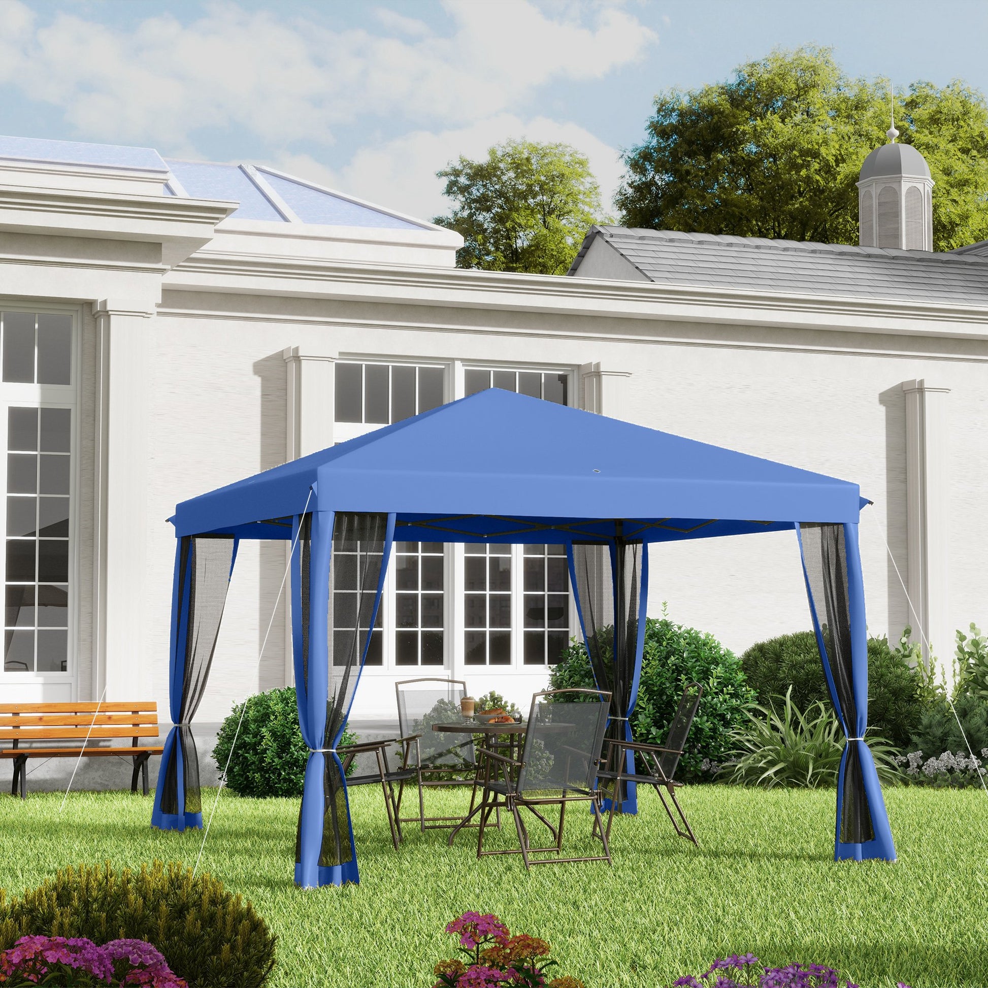 Outsunny Carpa Plegable 3x3 M Con 4 Paredes Laterales De Malla Azul_4