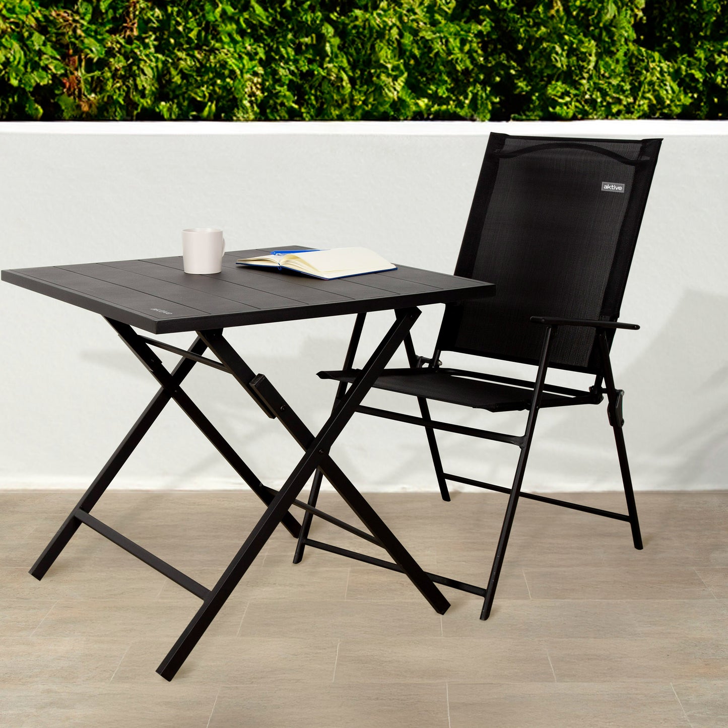Aktive Pack 2 Sillas Plegables De Jardín Slim Negras Con Reposabrazos_1