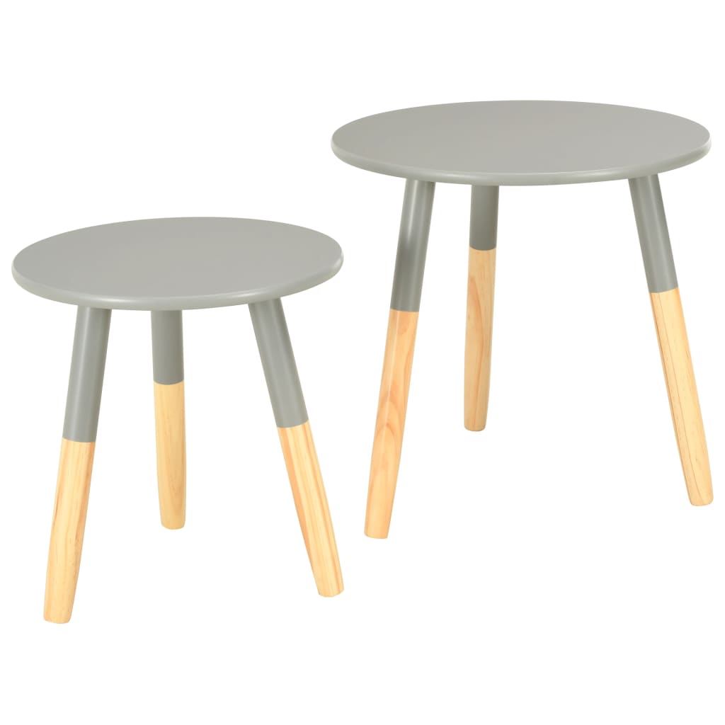 Mesitas Auxiliares 2 Unidades Madera Maciza De Pino Gris_0