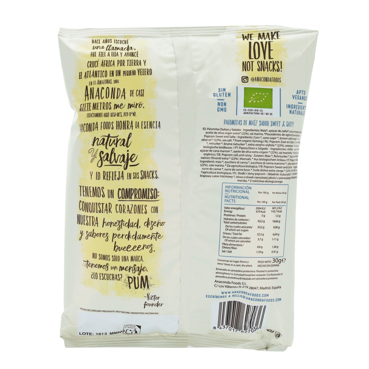 Palomitas Sweet&Salty BIO Anaconda 30g