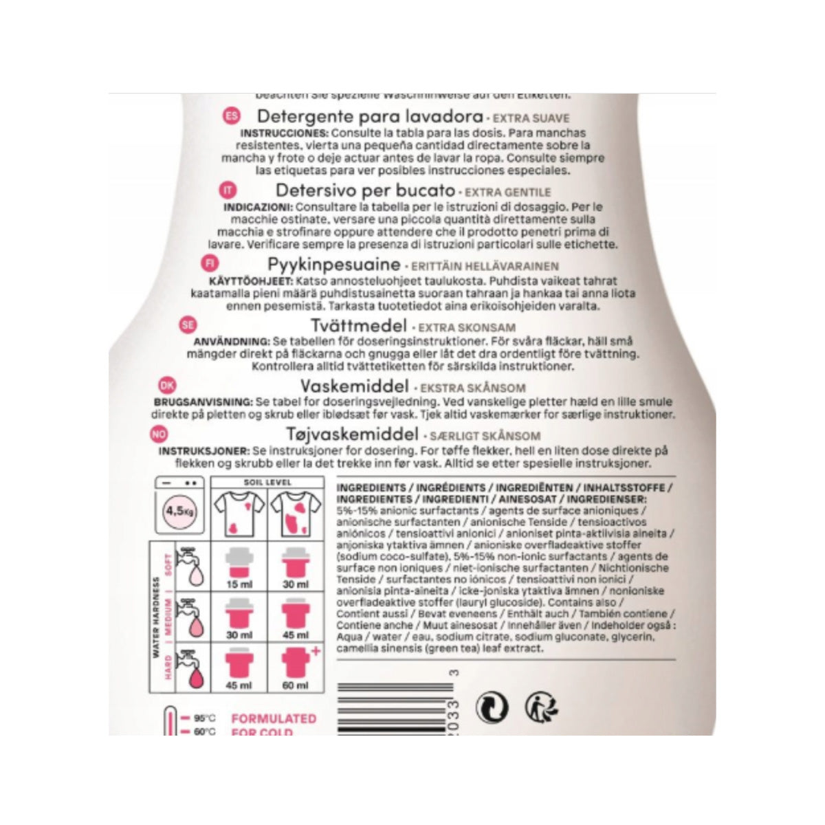 Detergente líquido sem perfume para máquina de lavar roupa Attitude 1,04 L