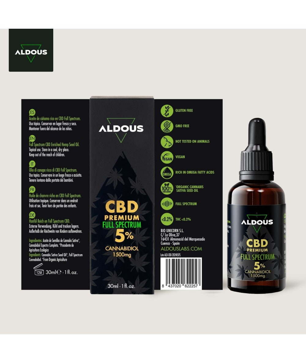 Auténtico CBD Oil 5% Full Spectrum, 30 ml. Aldous Labs