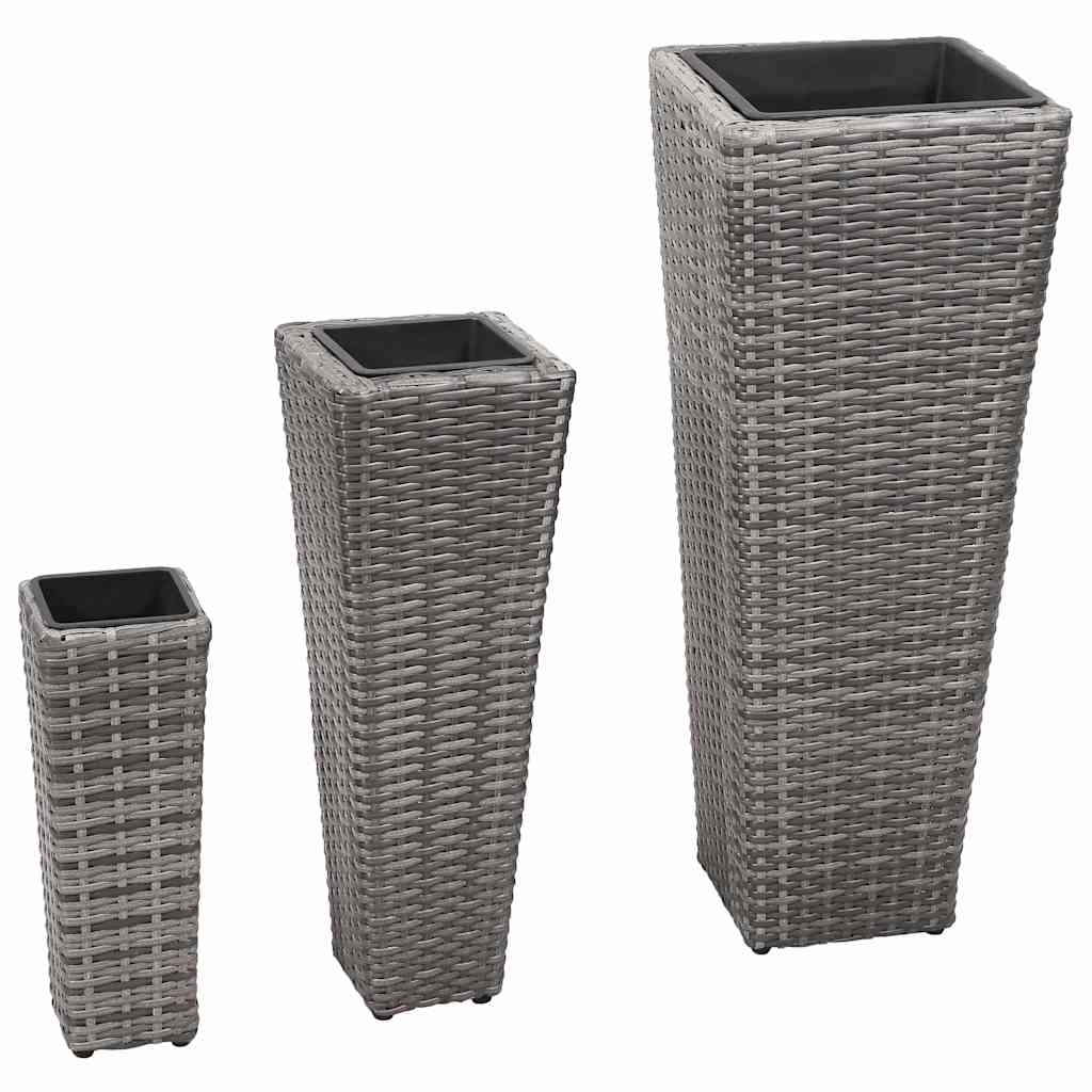 Conjunto De Arriates 3 Piezas Ratán Sintético Gris_1