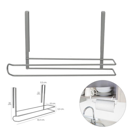 Colgador Portarrollos Papel Cocina, Acero Para Puertas, Encimeras, Muebles. 32,5x18x10 Cm.