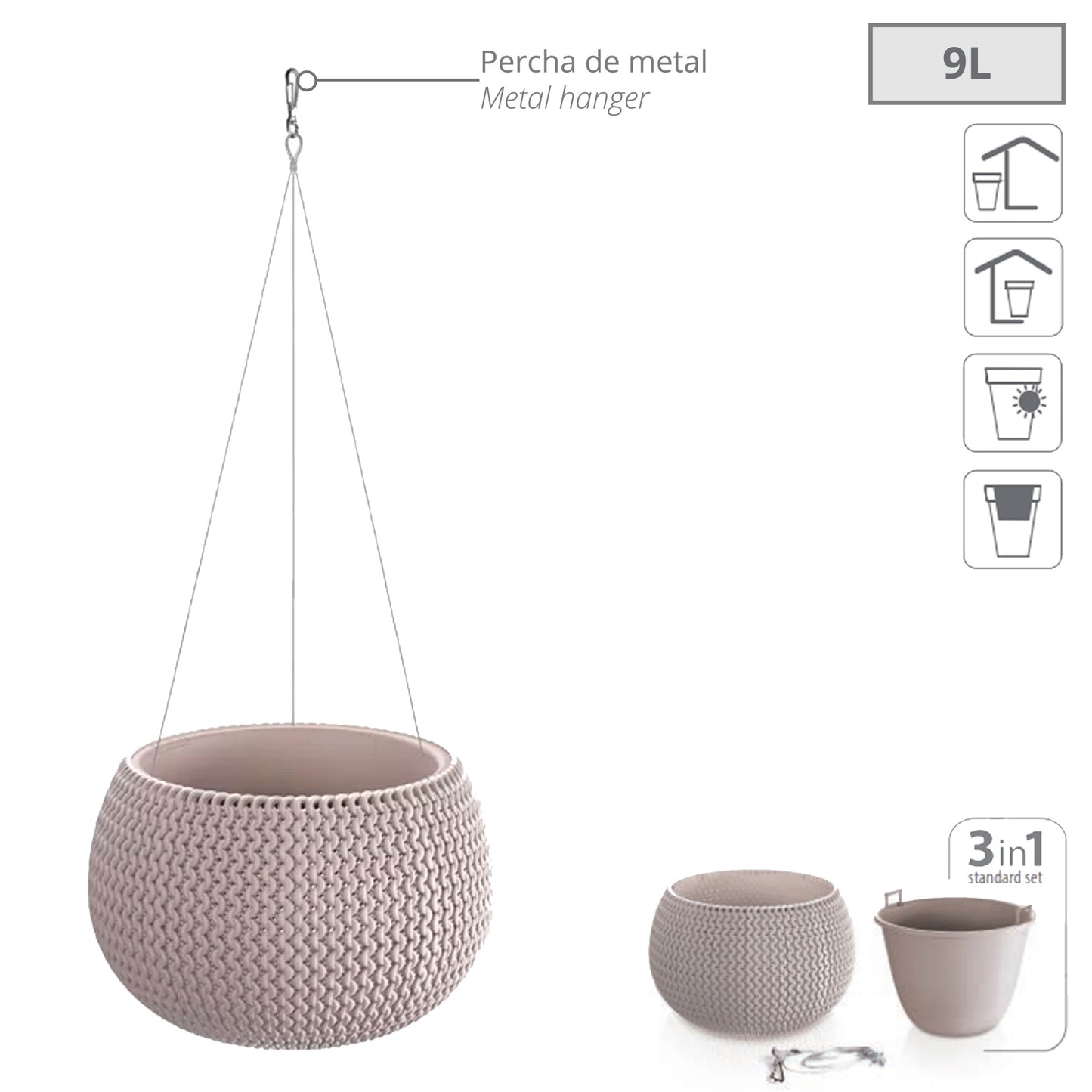 Maceta Splofy Bowl Ws 9l., Con Depósito, Dimensiones (mm) 370x370x218, Color Mocca_2