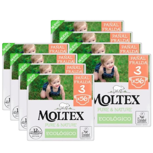 Moltex Pure &amp; Nature T3 Pack de fraldas (4-10 kg), 448 unidades