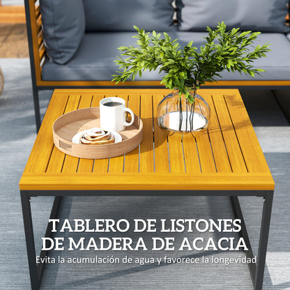 Outsunny Conjunto De Jardín Exterior De 4 Piezas En Forma De L Gris Y Teca_5
