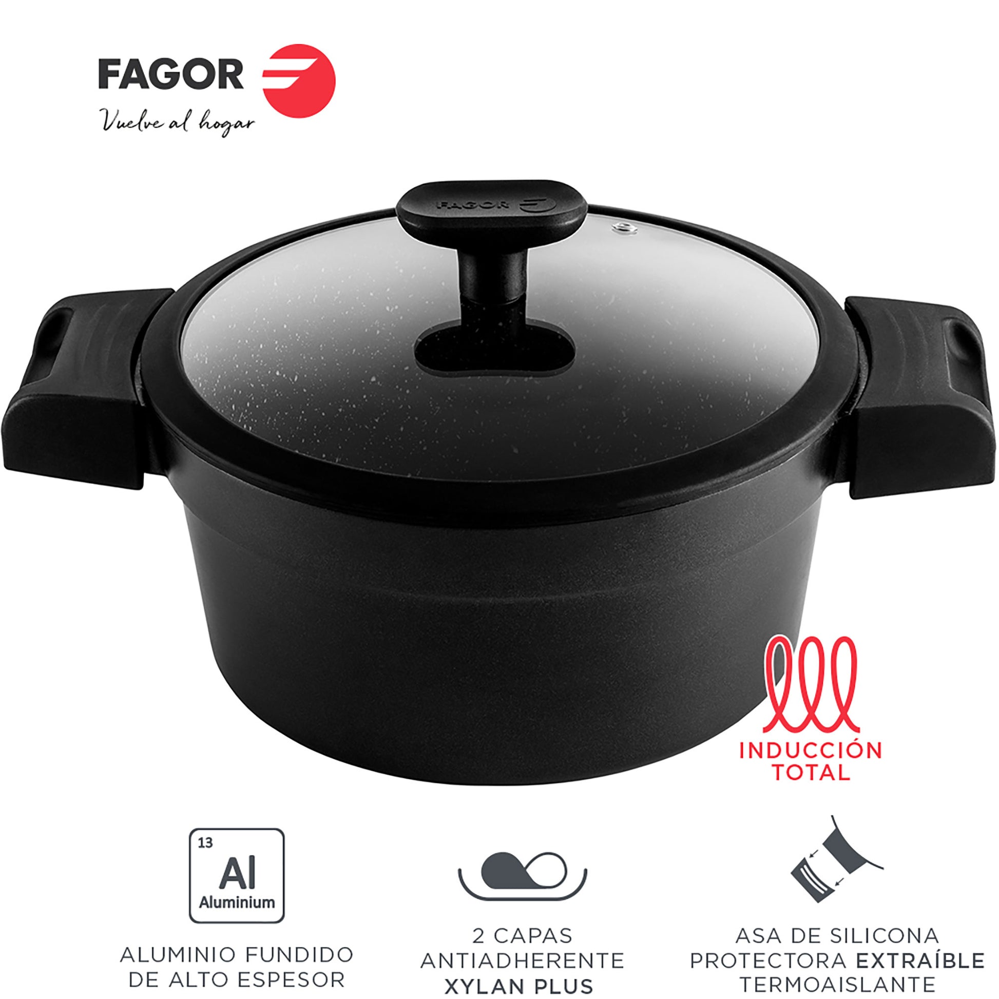 Batería Cocina Inducción 7 Piezas, Antiadherente Sin Pfoa, Aluminio Fundido, Cazuelas Sartenes Fagor Alutherm Negro_1