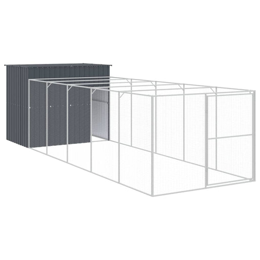 Caseta Perros Con Corral Acero Galvanizado Gris 214x661x181 Cm_0