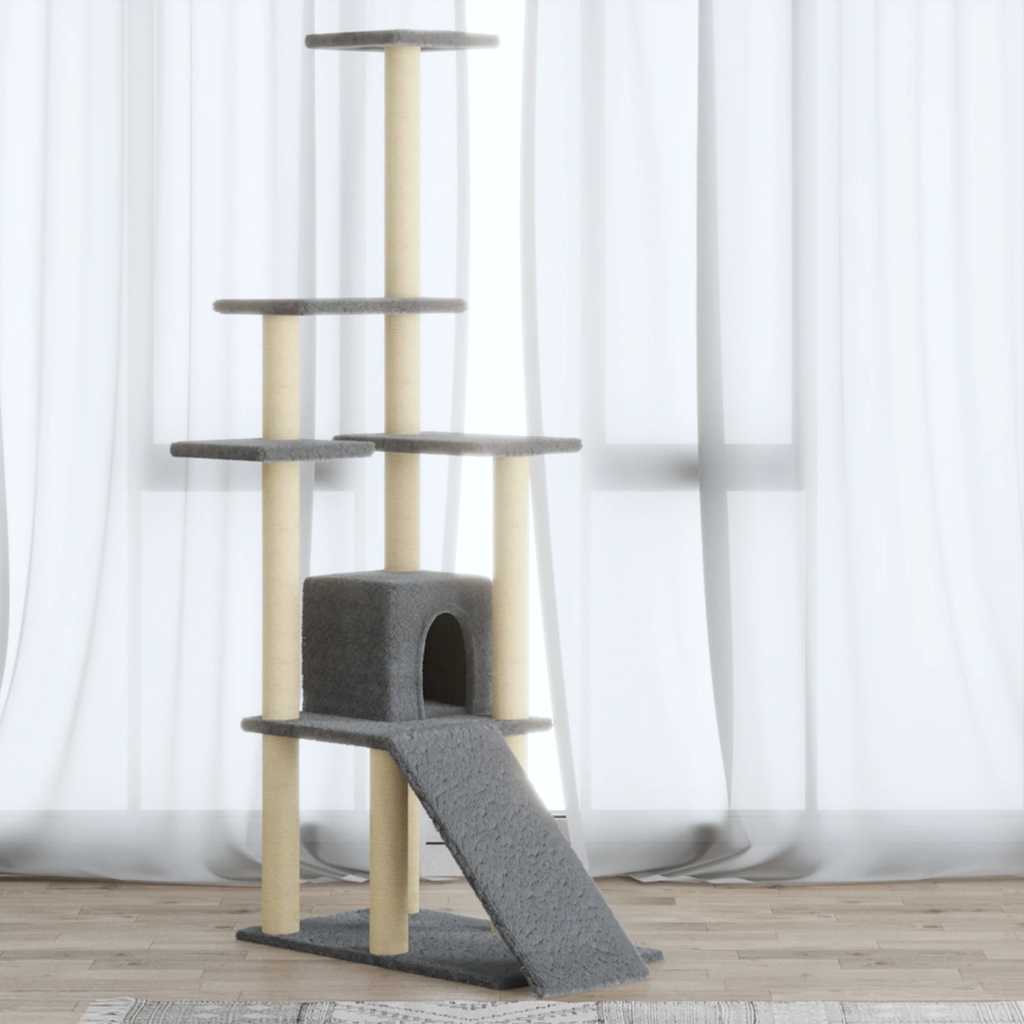 Rascador Para Gatos Con Postes De Sisal Gris Claro 155 Cm_1