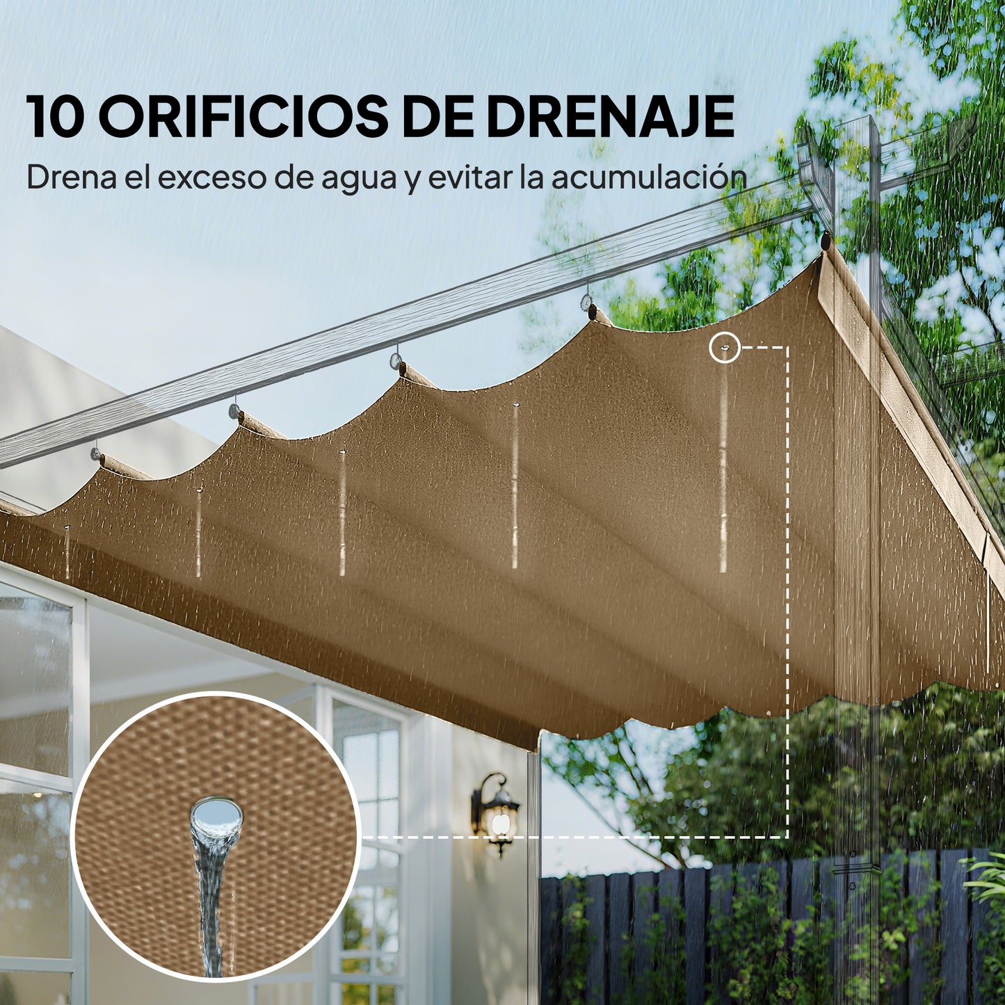 Outsunny Cubierta Para Pérgola Retráctil 2,5x2,55m Para Marco De 3x3 M Pardo_5