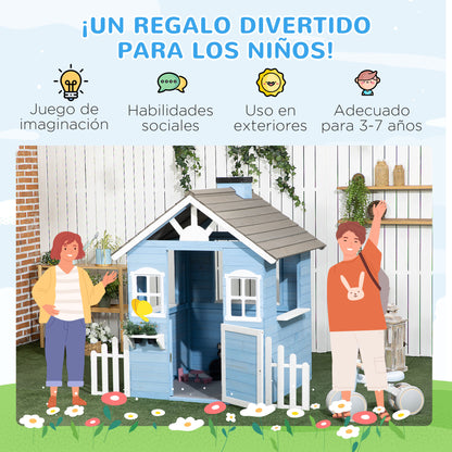 Outsunny Casita Infantil De Madera Con Puerta Ventanas Macetas 151x112,5x142 Cm_5