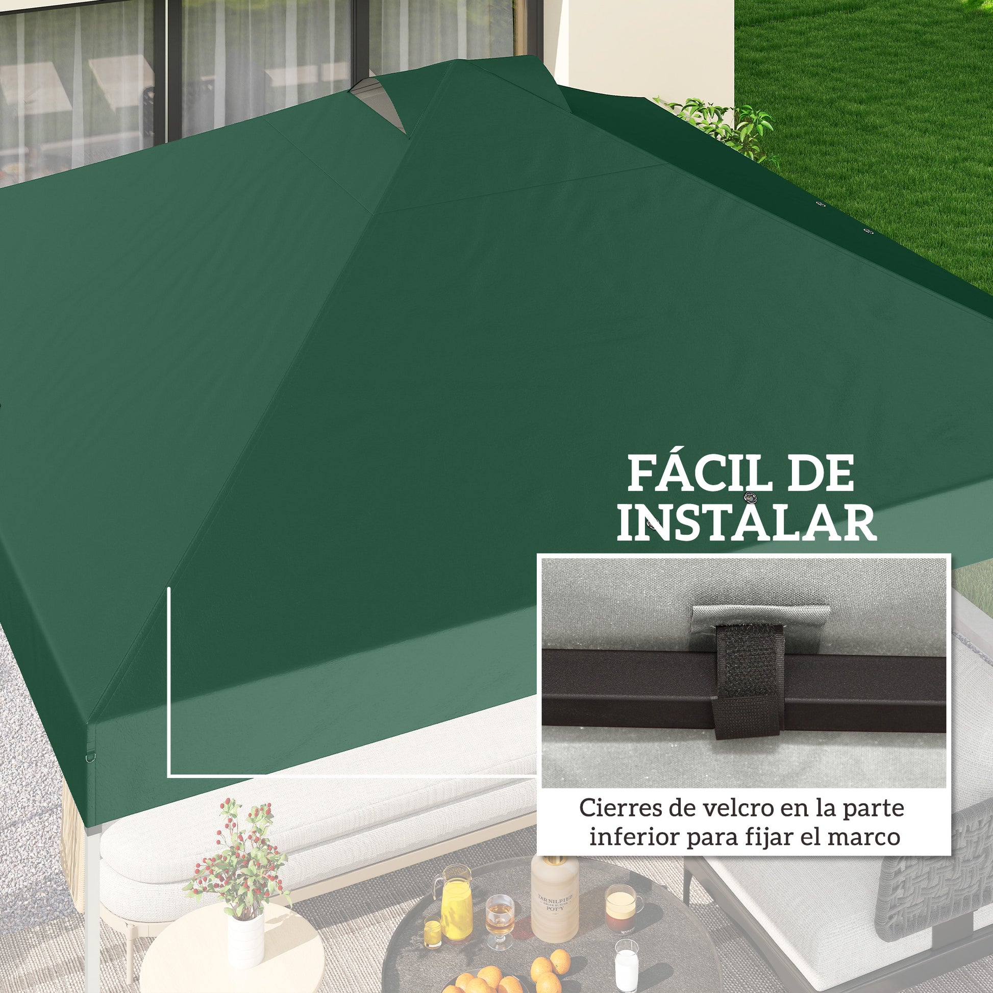 Outsunny Toldo De Pérgola De Recambio 3x3 M Anti-uv50+ Impermeable Verde_5