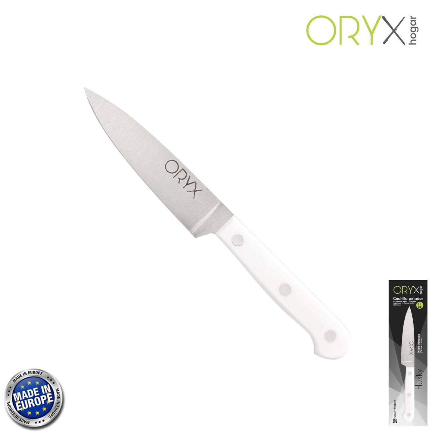 Cuchillo Husky Pelador 11 Cm. Hoja Acero Inoxidable, Cuchillo Verduras, Cuchillo Cortar Verduras Mango Ergonomico Blanco