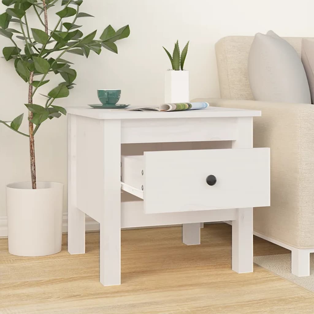 Mesa Auxiliar 2 Uds De Madera Maciza De Pino Blanco 40x40x39 Cm_3
