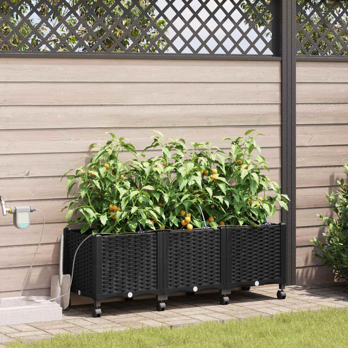 Maceta De Jardín Con Riego Y Ruedas 3 Uds. Negro Pp_1