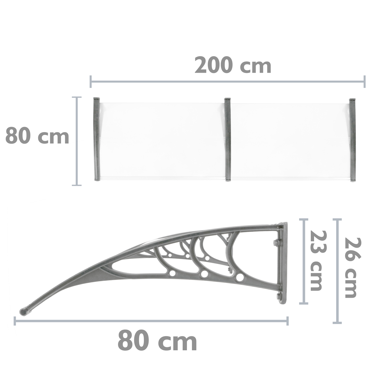 Tejadillo De Protección 200x80cm Marquesina Para Puertas Y Ventanas Gris_1