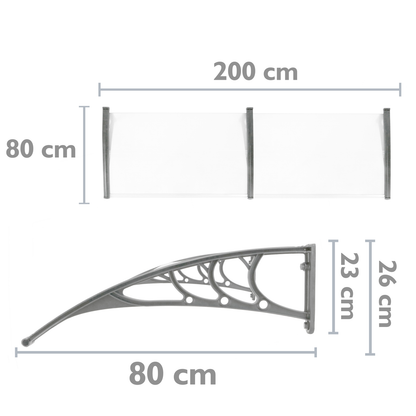Tejadillo De Protección 200x80cm Marquesina Para Puertas Y Ventanas Gris_1