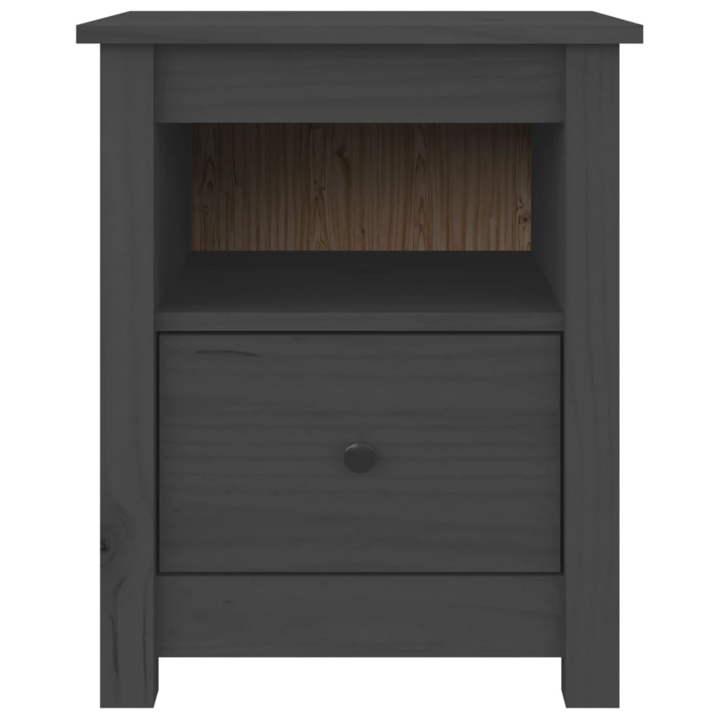 Mesita De Noche Madera Maciza De Pino Gris 40x35x49 Cm_3