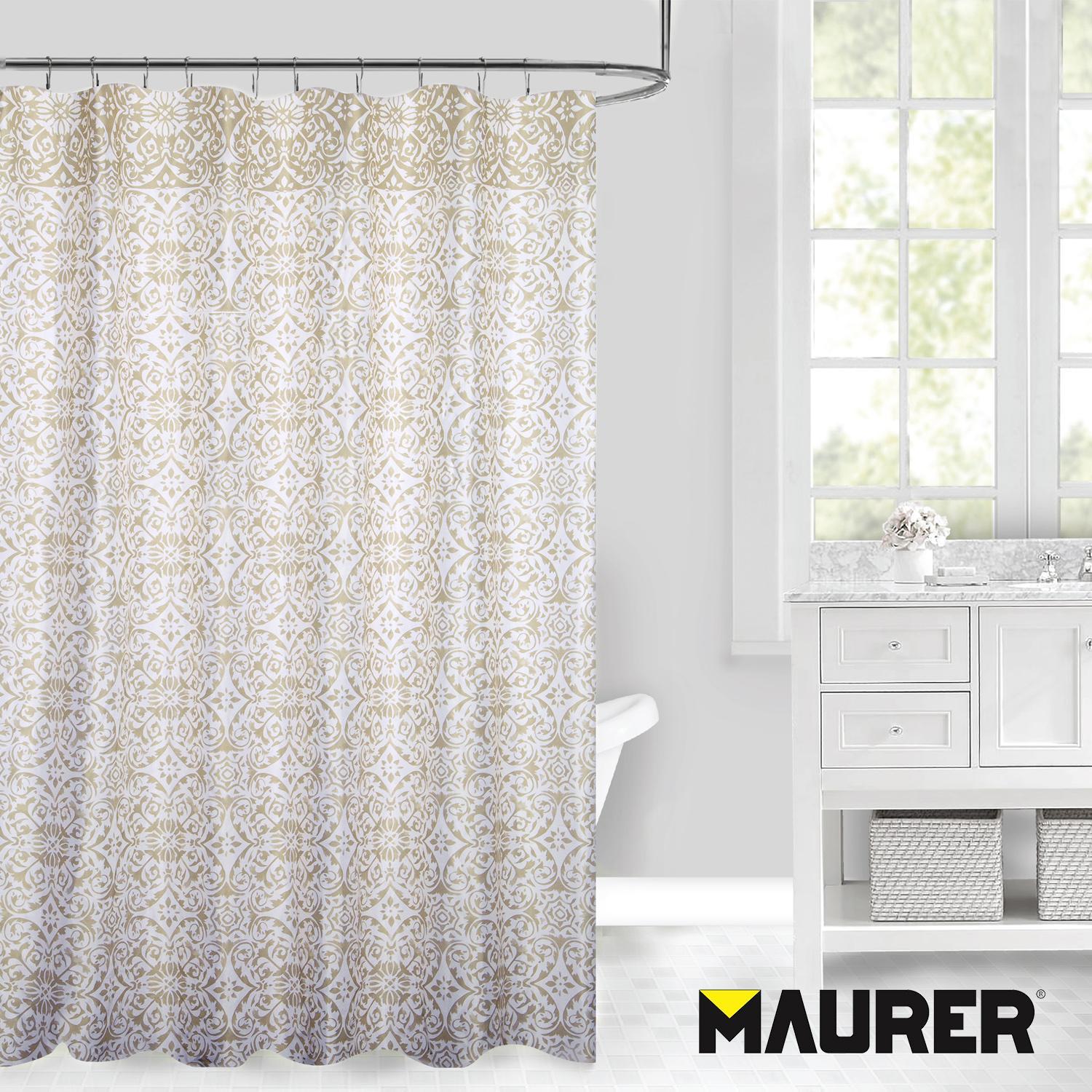 Cortina Ducha Tela Geometria Rosoni 180 X 200 Cm. Cortina Baño, Cortina Tela Impermeable Con Anillas_3