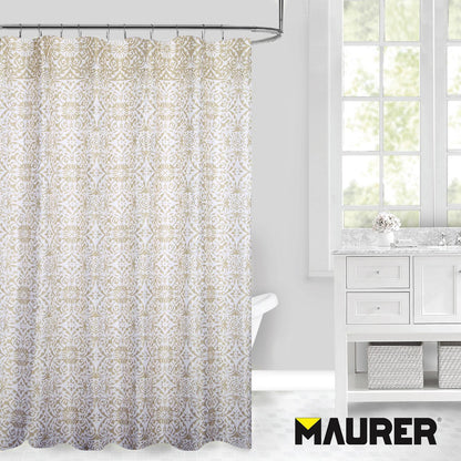 Cortina Ducha Tela Geometria Rosoni 180 X 200 Cm. Cortina Baño, Cortina Tela Impermeable Con Anillas_3