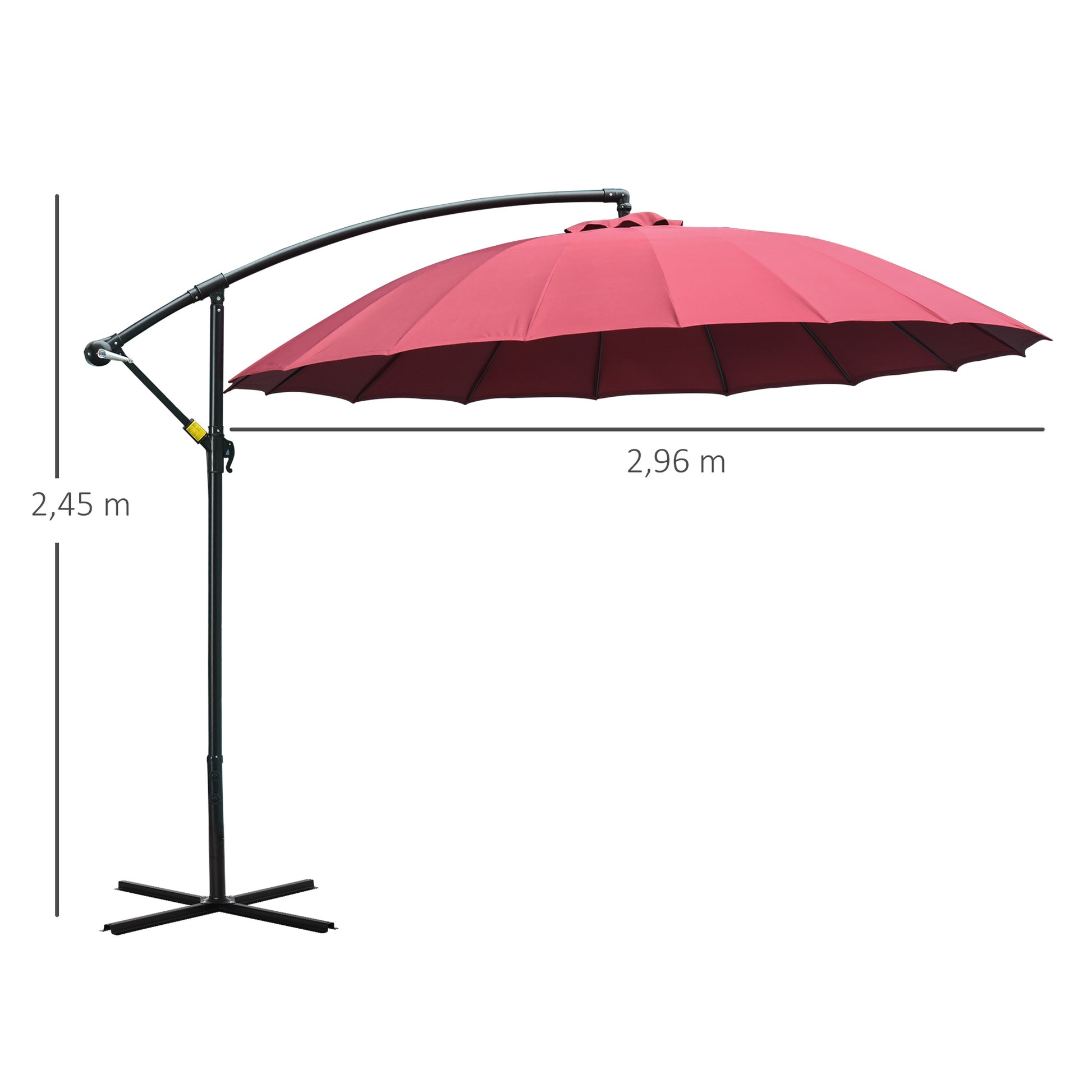 Outsunny Sombrilla Jardín Ø300 Cm Con Manivela Manual Base Cruzada Rojo_2