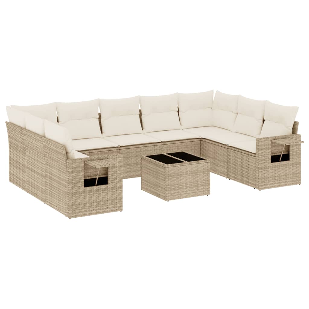 Juego De Sofás Jardín Con Cojines Beige 10 Pzas Ratán Sintético / Vetonek_2