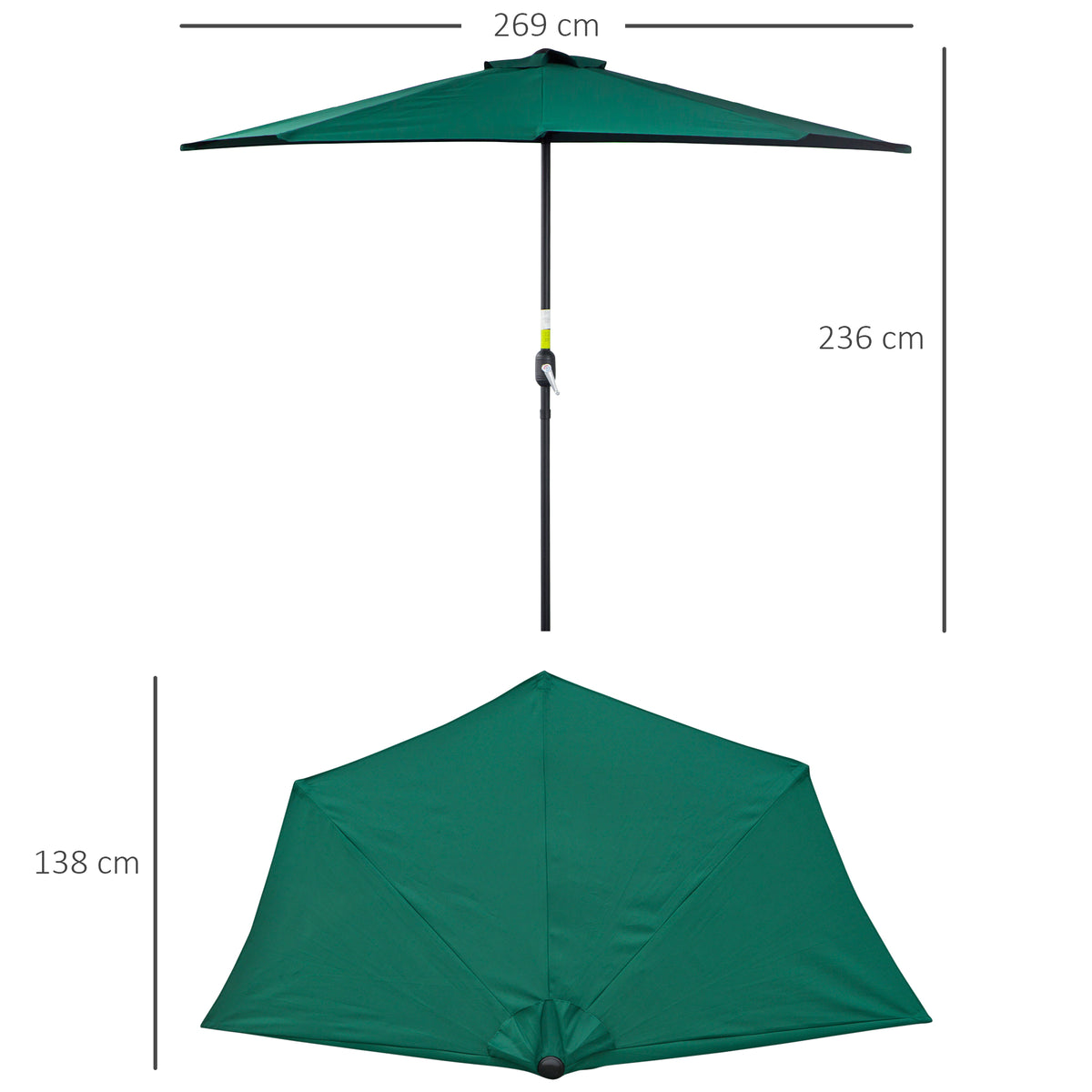 Sombrilla De Jardín Outsunny Metal, Poliéster Verde 269x138x236 Cm_2