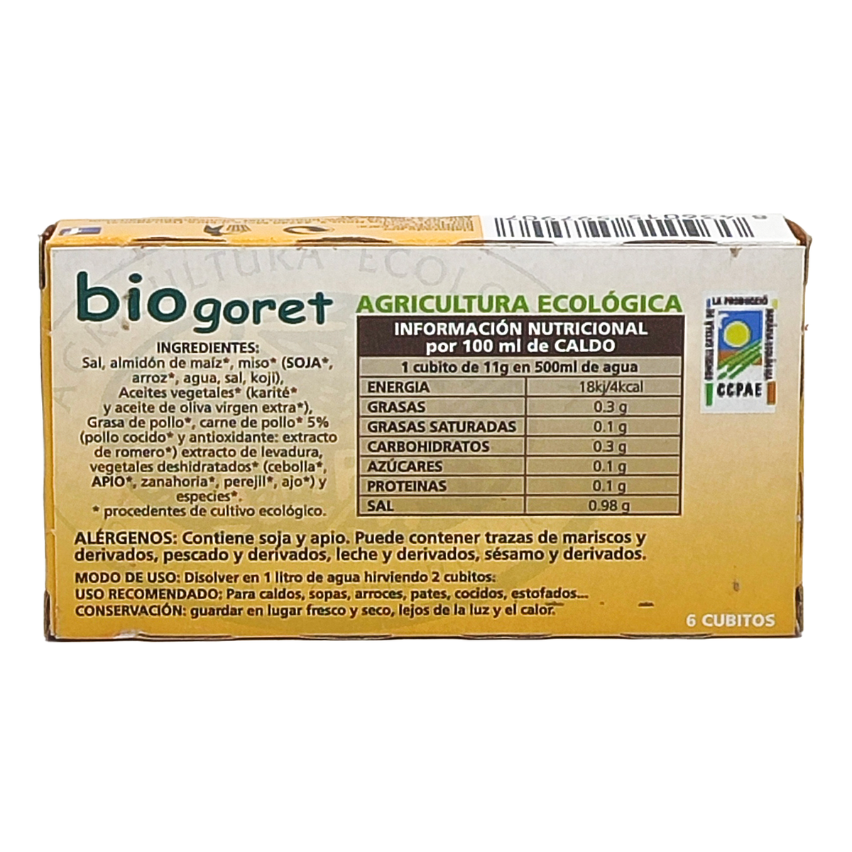 Caldo De Pollo Con Verduras En Cubitos Bio 6x11g Biogoret_1