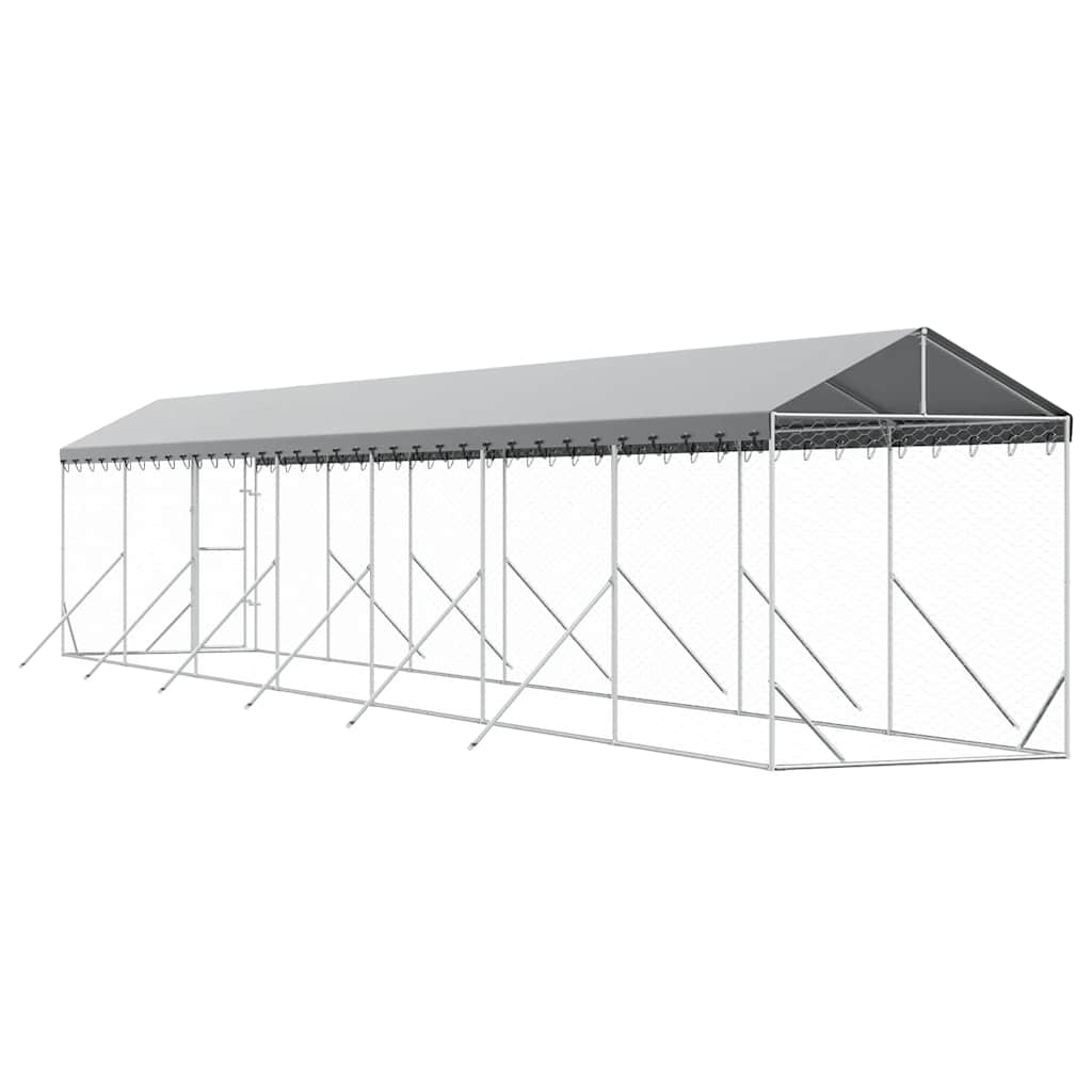 Perrera De Exterior Con Toldo Acero Galvanizado Plata 2x14x2,5m_5