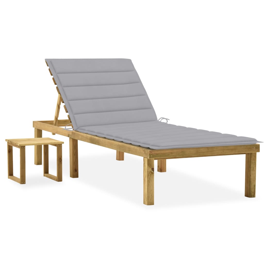 Tumbona De Jardín Con Mesa Y Cojín De Madera De Pino Impregnada_0