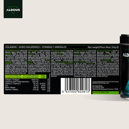 Ácido hialurónico + colagénio, vitamina C, biotina, zinco, selénio Aldous BIO 120 cápsulas XL