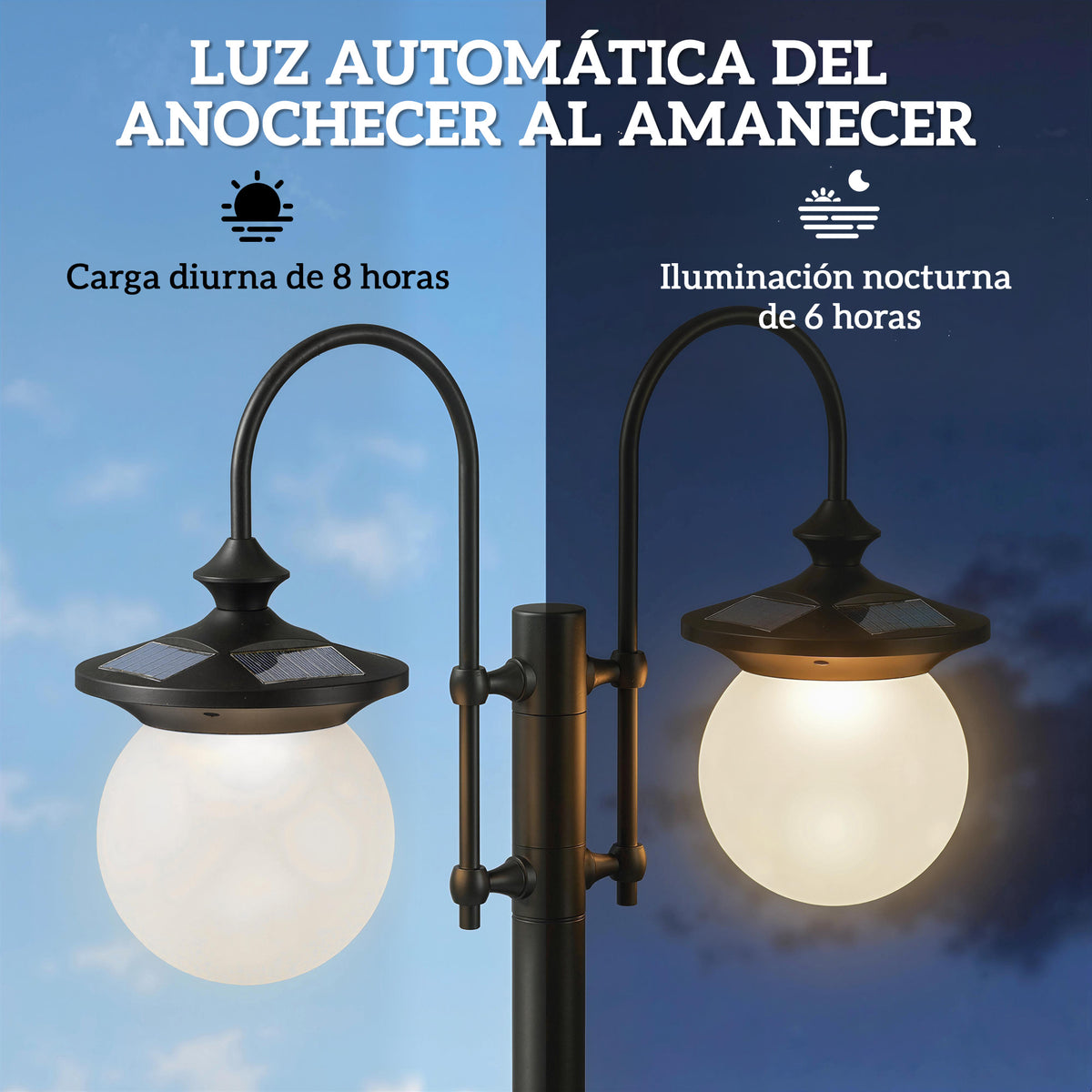 Farola Solar Outsunny Abs, Acero Inoxidable Negro 53.5x30x182 Cm_4