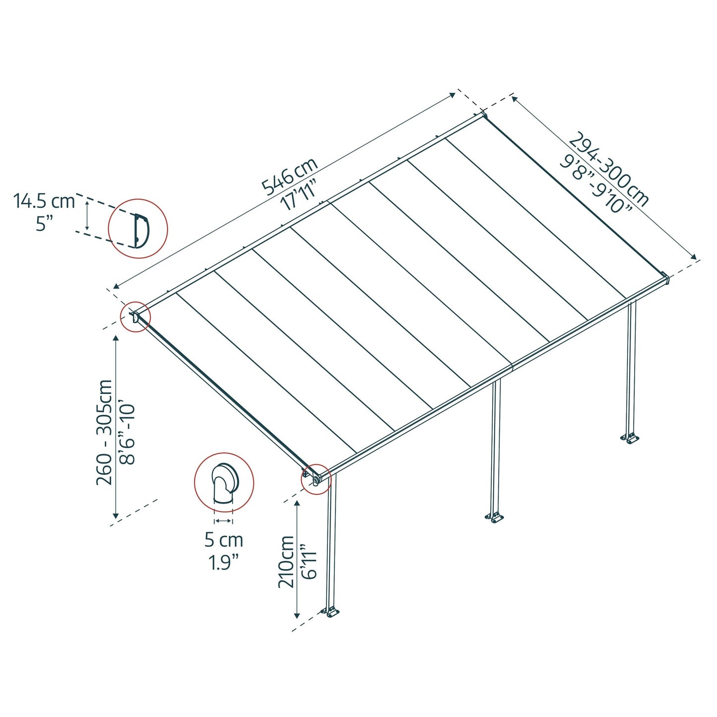 Pérgola anexa Feria 300x54 cm cinzento 